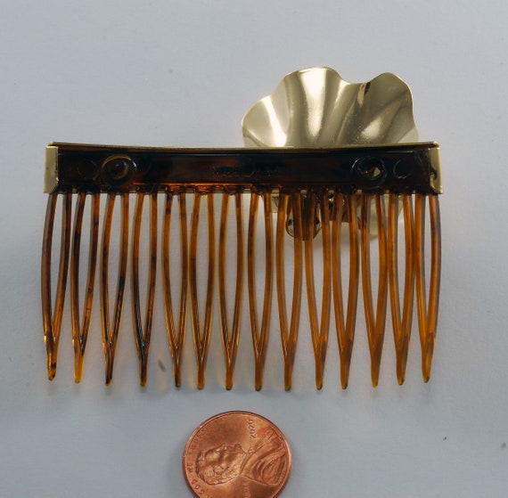 Vintage Hair Comb Metal Topper Gold Tone Scallop … - image 4