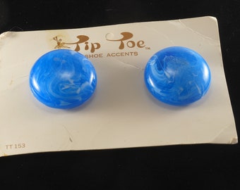 Vintage Pair Shoe Clips Blue White Round Button Tip Toe