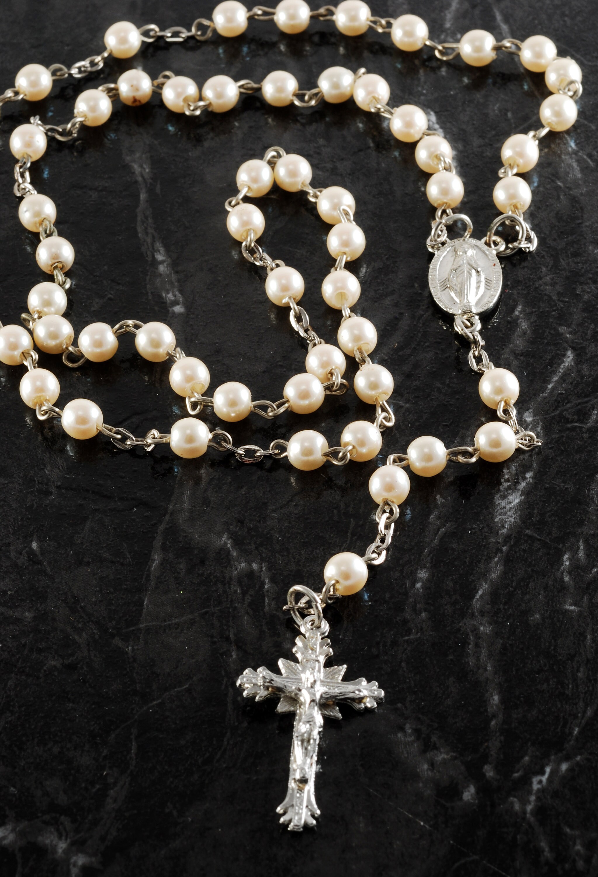 Vintage Rosary Bead Cross Necklace Signed Italy Religious Etsy