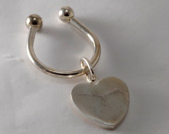 Vintage Key Chain Heart Keychain Silver Tone Metal Horse Shoe Key Fob