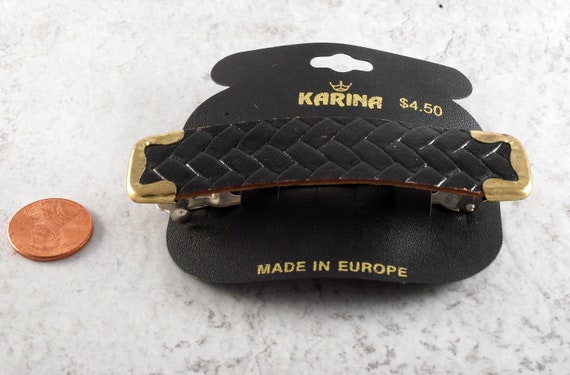 Vintage Hair Barrette Karina Black and Gold Tone … - image 3