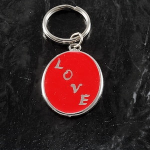 Vintage Keychain Key Fob Oval Love Orange/Red NOS 1 1/4&quot; x 3&quot;