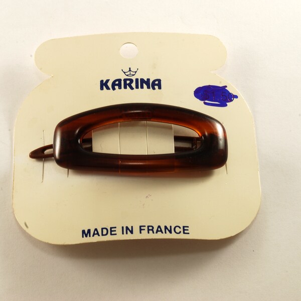 Vintage Hair Barrette Karina Tortuga Marrón Color Nylon Plástico Firmado Francia 3/4" x 2"