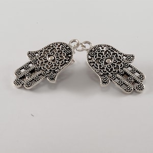 Hamsa Hand Sweater Clip Cloak Clip Silver Tone Metal Filigree Fashion Accessory Evil Eye Protection 3 1/4"