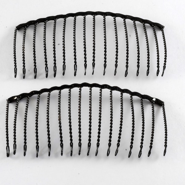 Pair 2 Vintage Hair Combs 60's Black Metal Made in Japan Side Comb Accessory