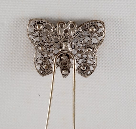 Vintage Hair Fork Silver Tone Metal Butterfly Pur… - image 4