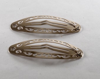 ヴィンテージヘアバレッタ シルバートーン メタル編みデザイン トップ