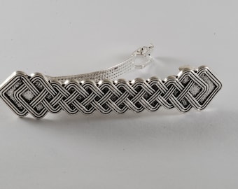 ヴィンテージ、バレッタ ヴィンテージヘアバレッタ シルバートーン メタル編みデザイン トップ