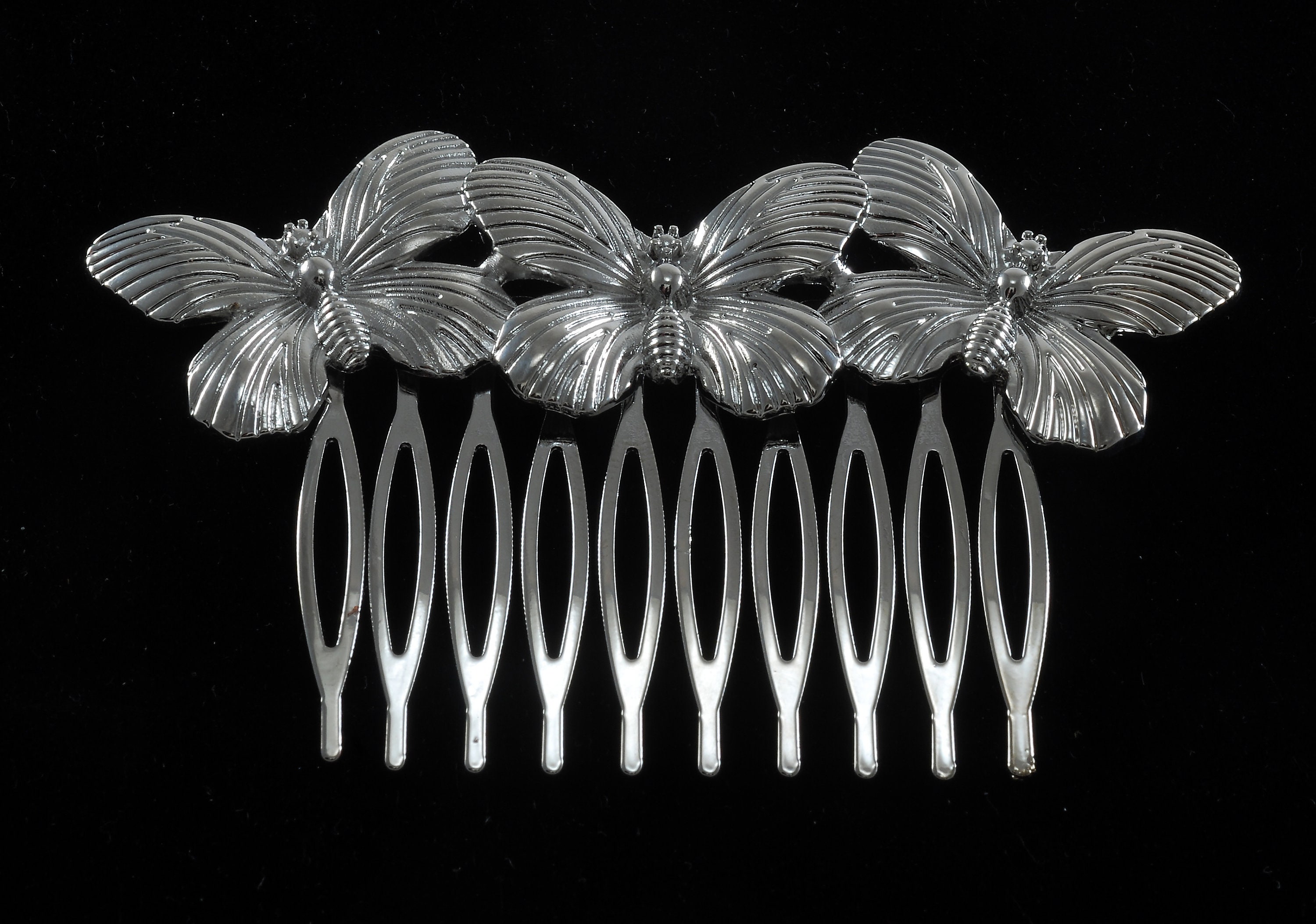 Vintage Butterfly Hair Comb Silver Tone Metal Side Comb 2  display picture 1