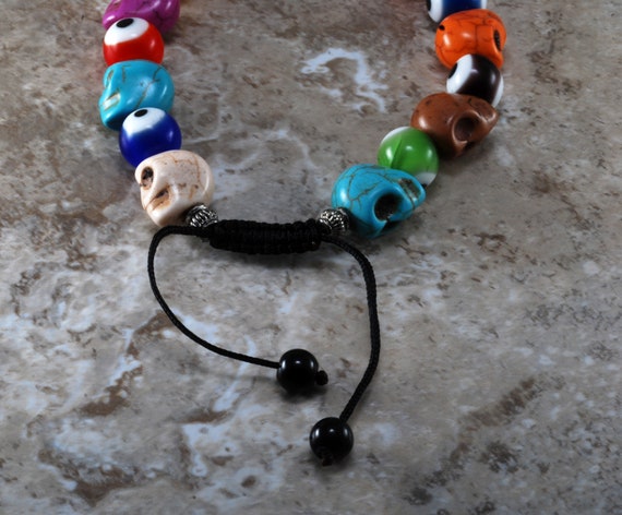 Rainbow Color Howlite Stone Skull Eyeball Adjusta… - image 4