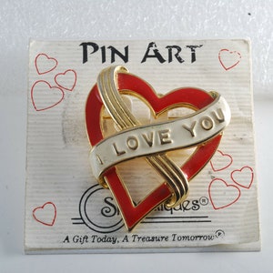 Pin Art Spoontiques Brooch Pin Heart I Love You Gold Tone Metal Enamel NOC