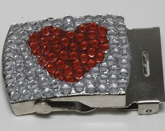 Vintage Belt Buckle Rhinestone Heart Silver Metal Belt  display picture 3