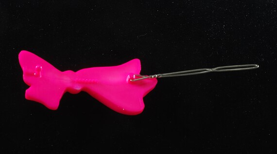 Vintage Hair Barrette Pink Bow Plastic Metal Wire… - image 2