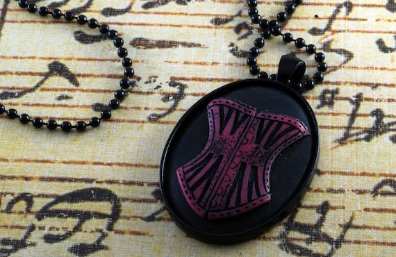 Bohemian Creation "Pink Corset" Necklace Black Me… - image 1