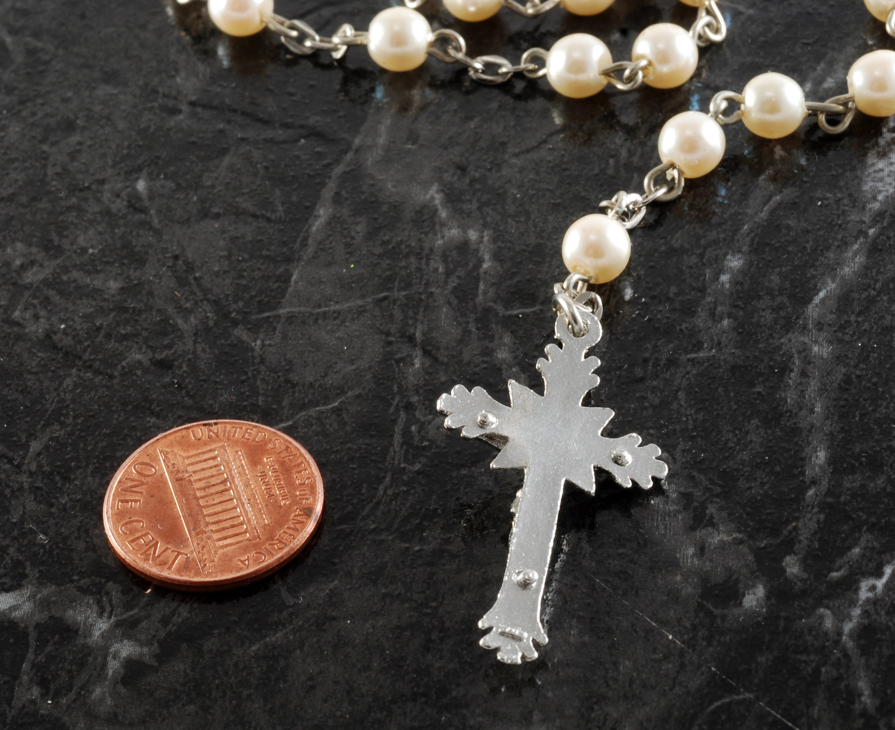 Vintage Rosary Bead Cross Necklace Signed Italy Religious Etsy