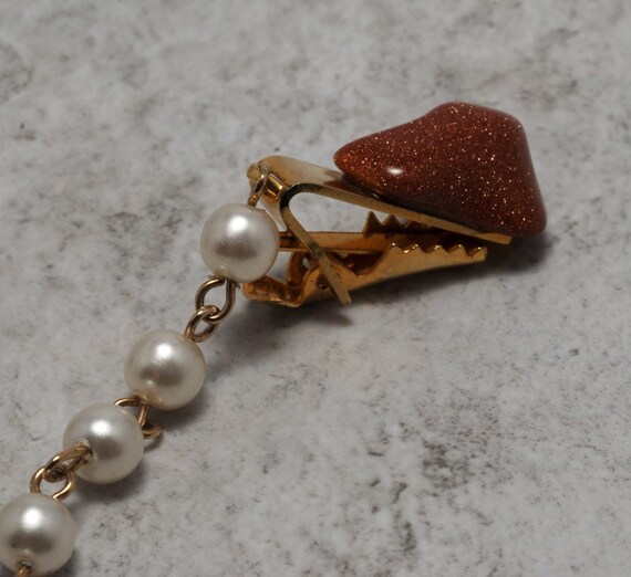 Vintage Sweater Clip Guard Faux Pearl Tumbled Gol… - image 8