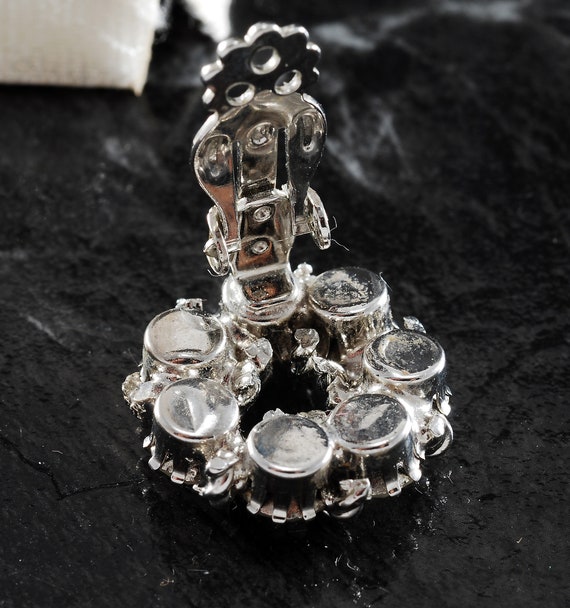 Boucles D'Oreilles Clips Vintage Argenté & Strass | Petites Demi-Boules - Occasion Bon État