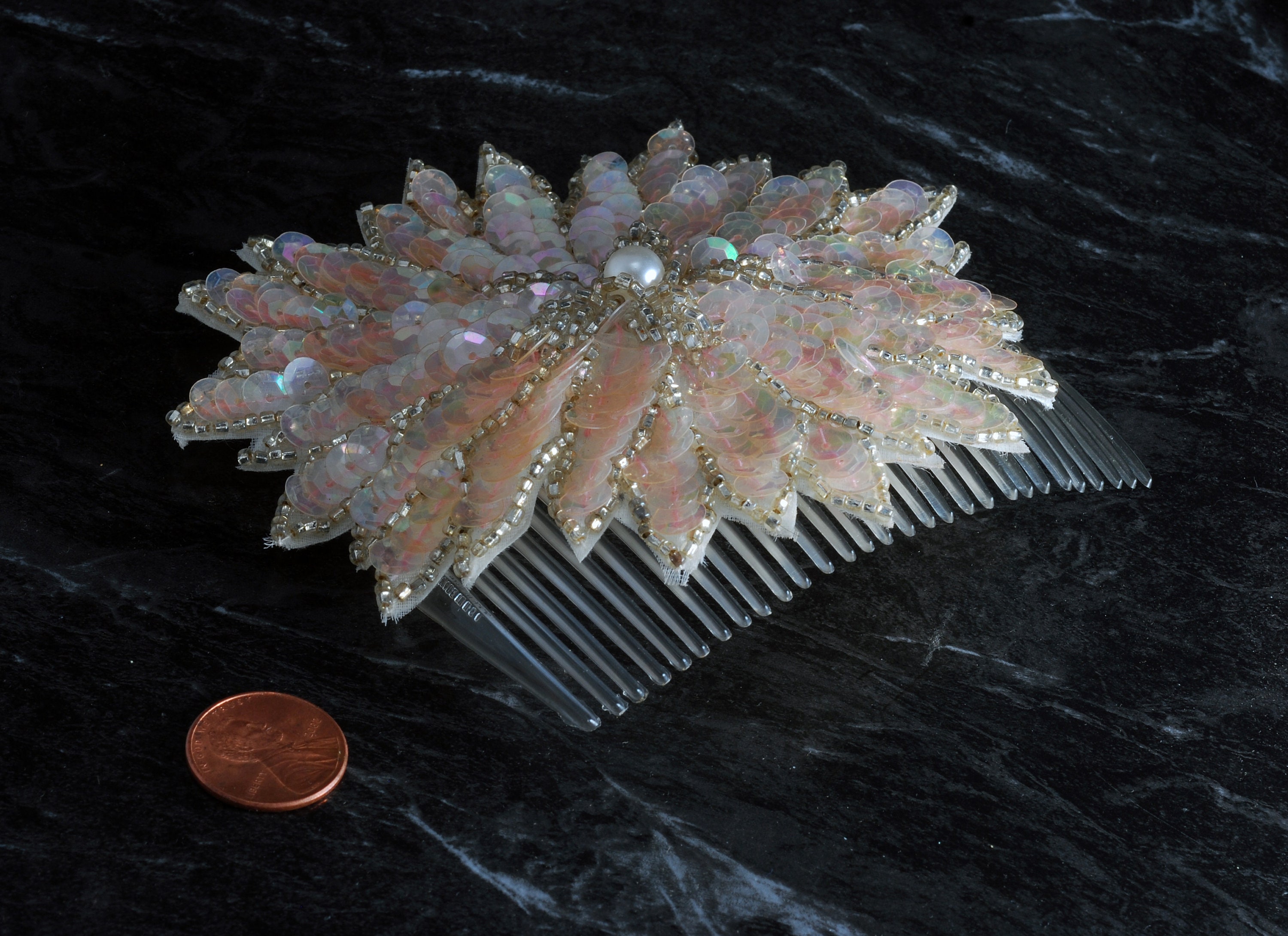 Vintage Hair Comb Flower Burst Sequin Bead Attachment Hair 