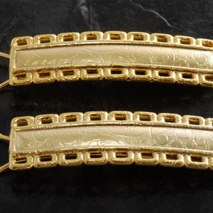 Vintage Hair Barrette Pair Gold Tone Metal Etched Design Wire Clasp