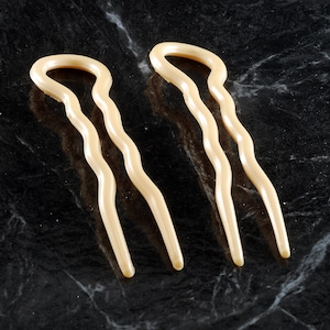 Vintage Hair Fork Off White Color Plastic Pair (2) Hair Accessory Hair Notion Signed France
