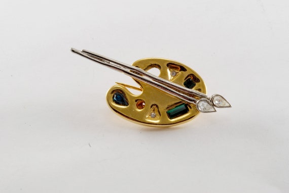 Buy Vintage Painters Palette Pin Brooch Rhinestones Paint Brush