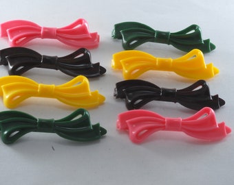 Vintage Hair Barrette Lot of 8 Green, Yellow, Pink, Black Plastic Snap Clasp 3/4" x 2 1/2" B