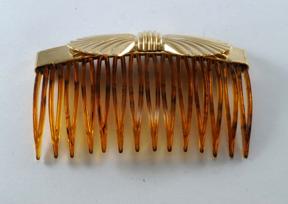 Vintage Hair COmb Metal Topper Gold Tone Bow Brow… - image 1