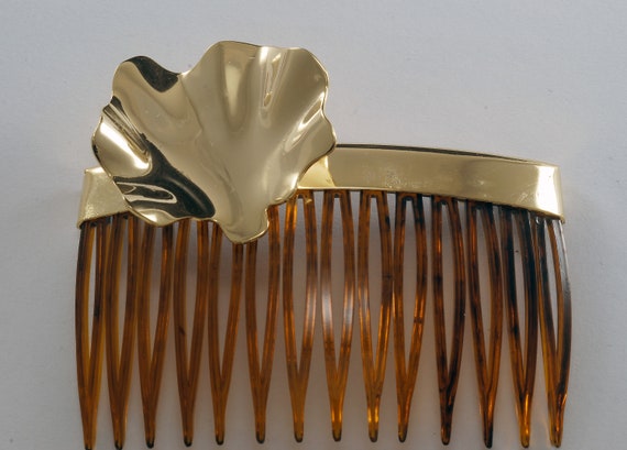 Vintage Hair Comb Metal Topper Gold Tone Scallop … - image 3