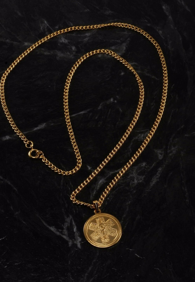 Vintage Medical Alert Necklace Gold Tone Metal Medical Condition Jewelry