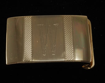 Vintage Belt Buckle King of New York Monogram Letter "W" Gold Tone Metal 1 1/8" x 1 3/4" Fashion Accessory