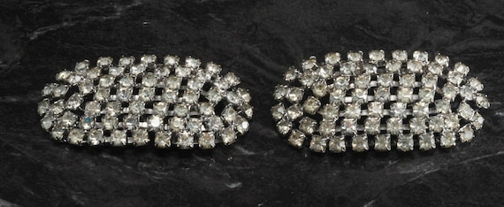 Vintage Shoe Clips Signed Musi Rhinestone Oval Sh… - image 1