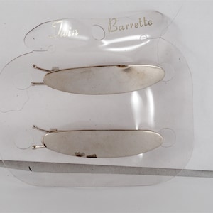 Vintage Barrette Pair Silver Tone Metal Oval Design Hair Clip Accessory 1/2&quot; x 2&quot;