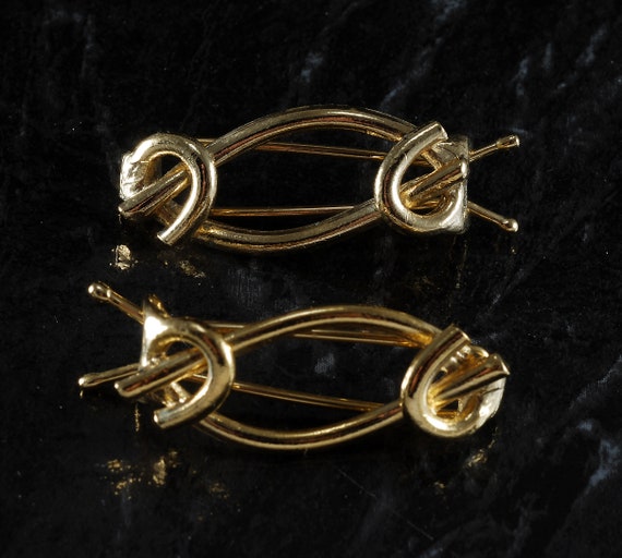 Vintage Barrette Pair Gold Tone Metal Knot Barrettes 1/2 display picture 3
