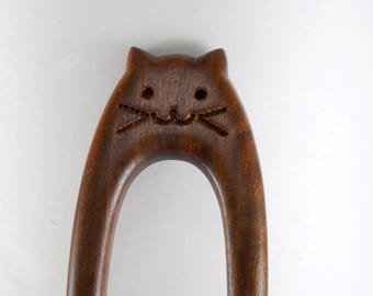 Hair Fork Wood Kitty Cat Hair Accessory 1 3/4" x 5 1/2"