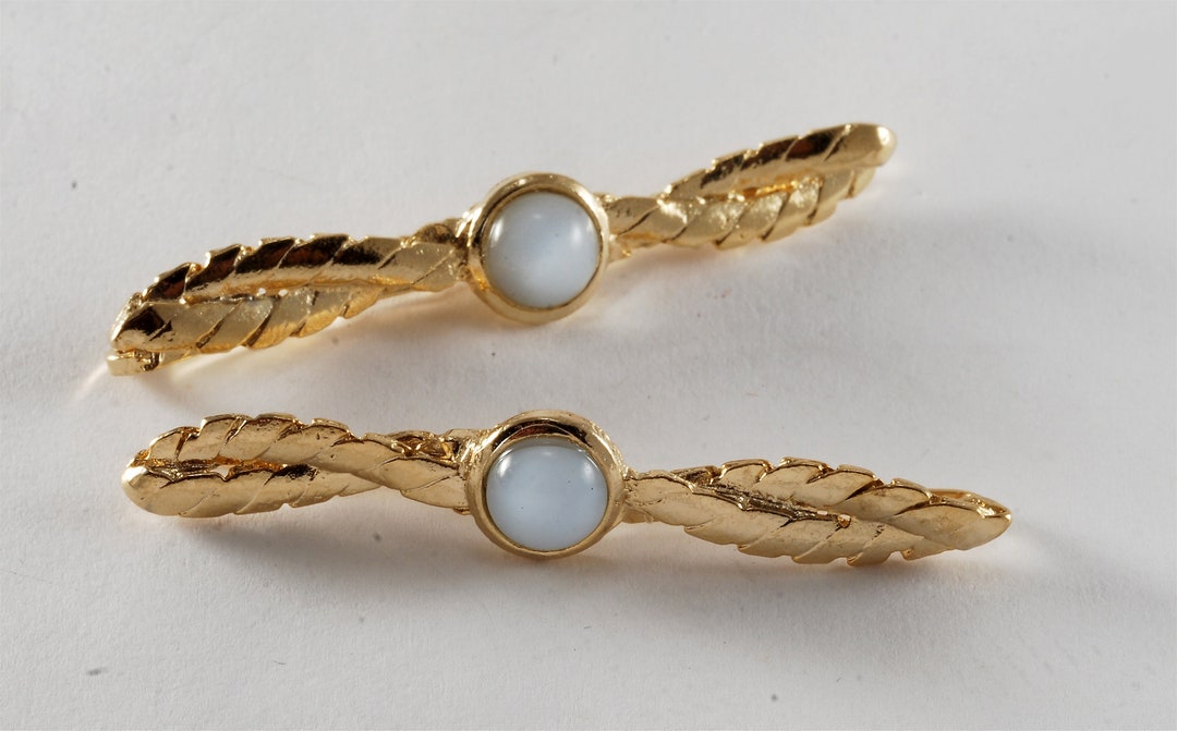 Vintage Hair Pins Bobby Pins Gold Plated Metal Milky White Glass Pair ...