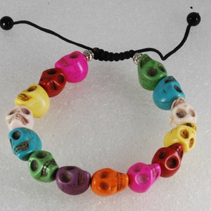 Dyed Multicolor Howlite Stone Skull Adjustable Bracelet Jewelry Assorted Pattern S