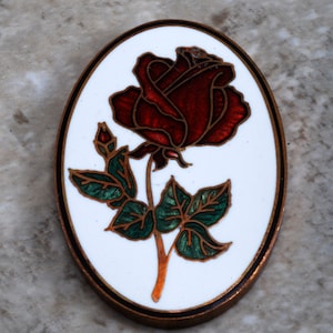 Vintage Rose Plaque 1979 Hallmark Cards Inc. Enamel Raw Brass Crafting Jewelry Making