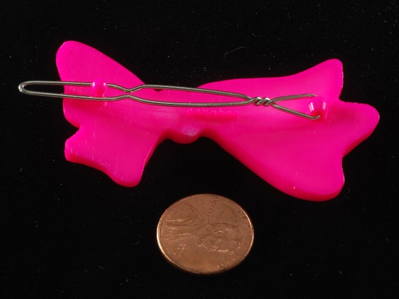 Vintage Hair Barrette Pink Bow Plastic Metal Wire… - image 4