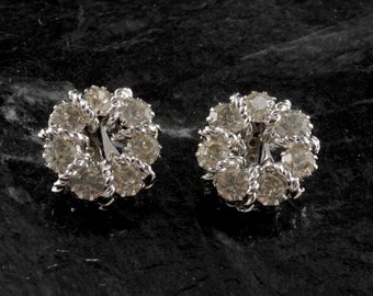 Vintage Earring Pair Silver Tone Metal Rhinestone Lever Back Clip On Jewelry Accessory 1"