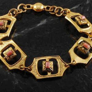 Pulsera vintage antique 40&#39;s-50&#39;s oro tono metal rosa tonos rosas joyería de latón I