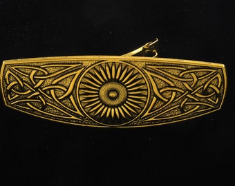Vintage Hair Barrette Gold Tone Metal Eye Top Hair Accessory 1"x 3 1/4"