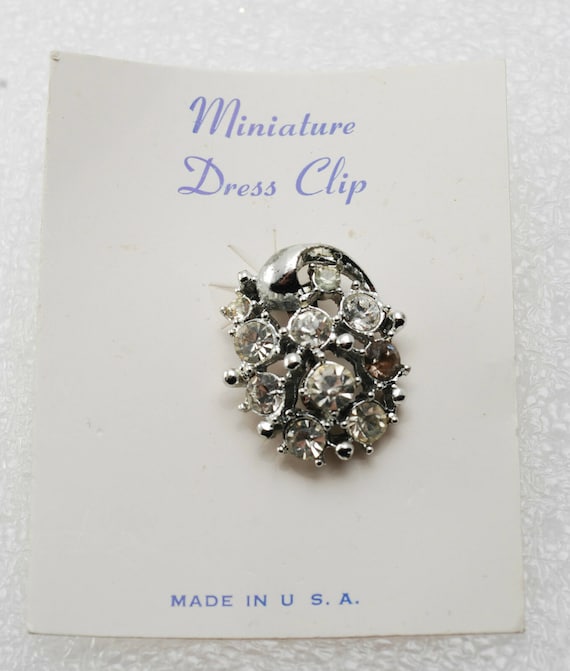 Vintage Miniature Dress Clip Rhinestone Bouquet C… - image 1