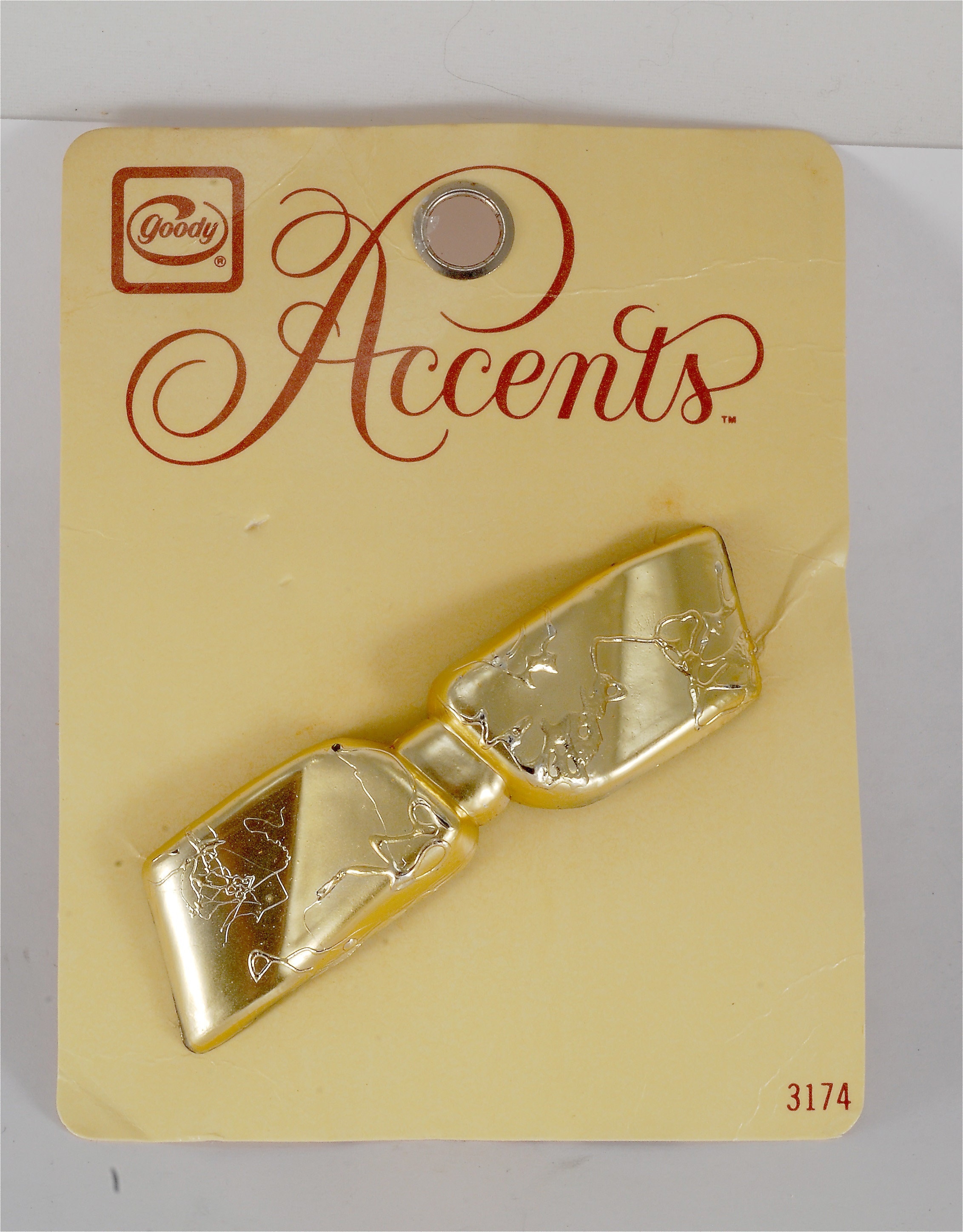 Vintage Hair Barrette Goody Accents Gold Tone Bow 1987 New Old Stock On card