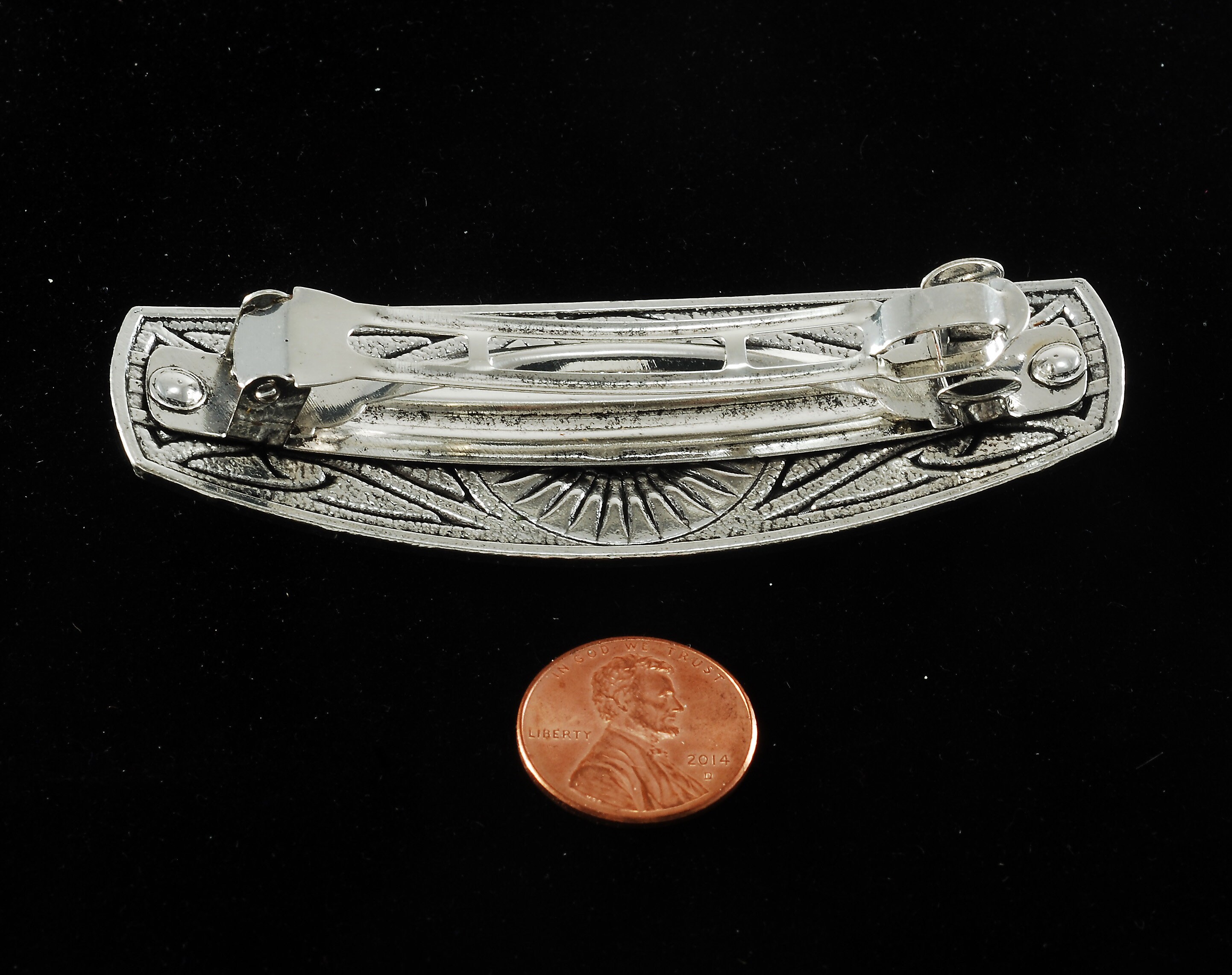 ヴィンテージ、バレッタ ヴィンテージ ヘアバレッタ シルバートーン メタルアイトップ