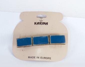 Vintage Hair Barrette Karina Made in France Metal with Blue Enamel Hair Accessory