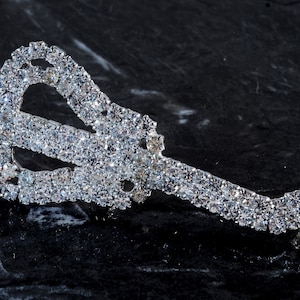 Vintage Guitar Pin Silver Tone Metal Clear Rhinestone Music Jewelry Accessory