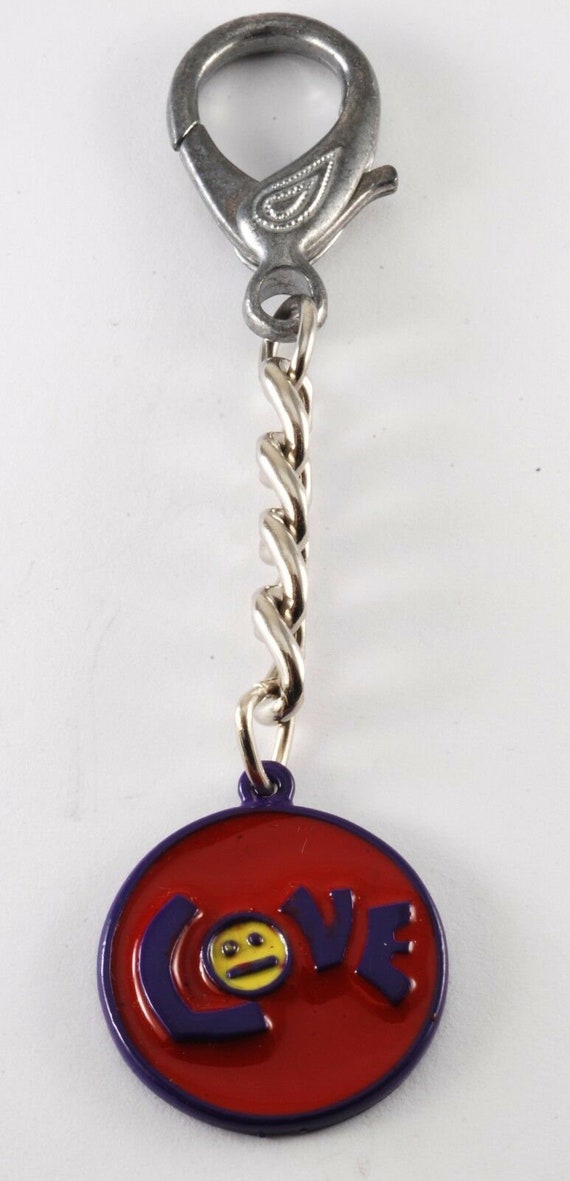 Vintage Key Chain Key Fob Red Purple Enamel Love L