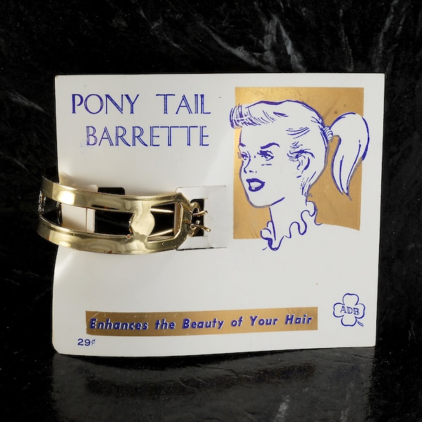 Vintage Pony Tail Hair Barrette Gold Tone Metal NOC 1 1/2" x 3/8" Hair Accessory NOC