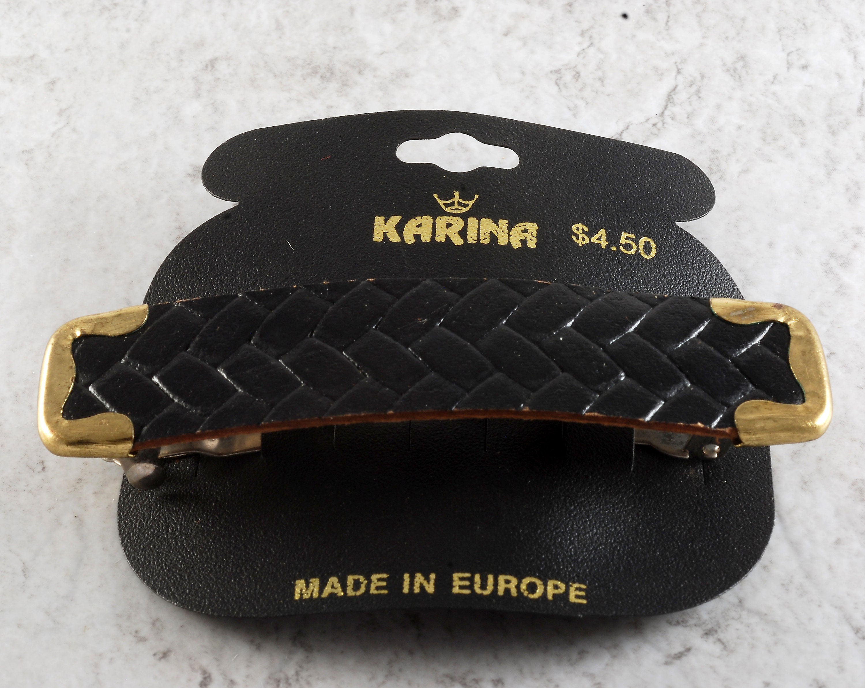 Vintage Hair Barrette Karina Black and Gold Tone Made in  display picture 2
