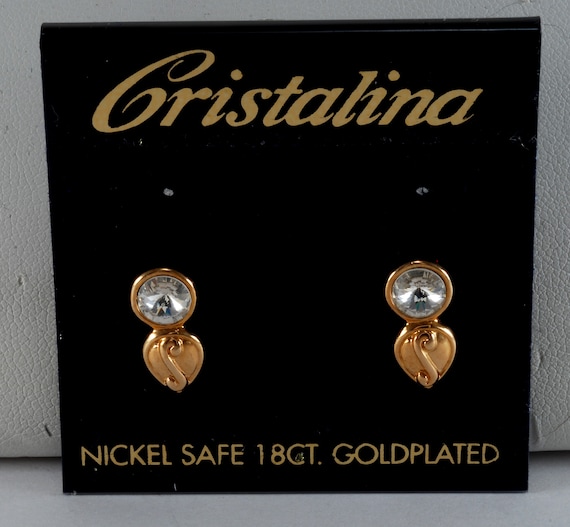 Vintage Earring Pair Cristalina Gold Tone Earrings Jewelry Accessory Rhinestone 1/2"